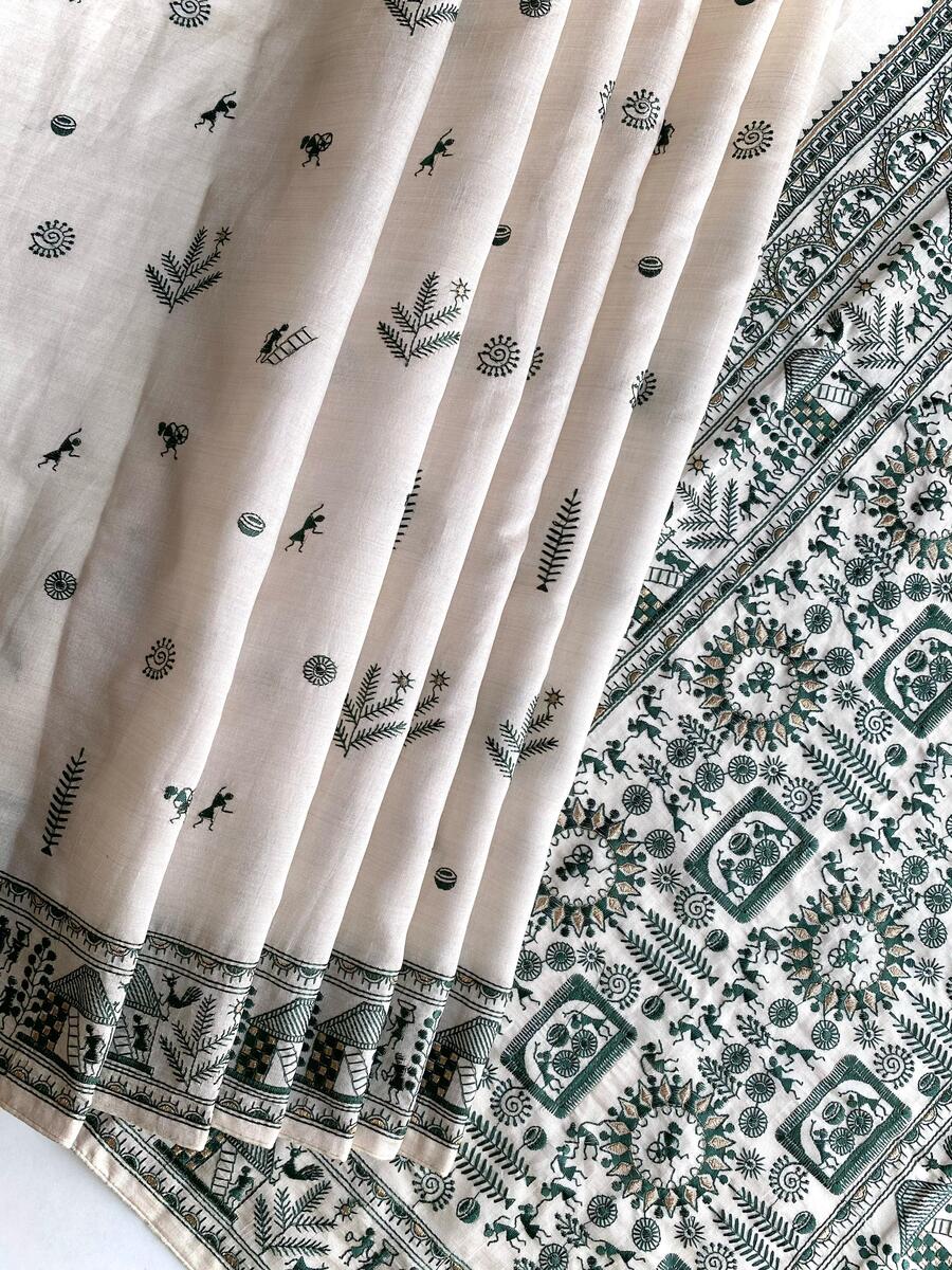 Incomparable Off White Embroidery Work Tussar Silk Saree With Eclat Blouse Piece