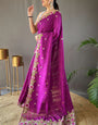 Redolent Purple Embroidery Work Tussar Silk Saree With Splendiferous Blouse Piece