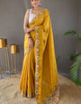 Aplomb Yellow Embroidery Work Tussar Silk Saree With Ethereal Blouse Piece