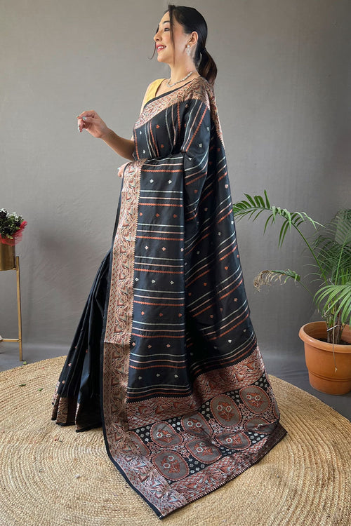 Load image into Gallery viewer, Glowing Black Soft Banarasi Silk Saree With Invaluable Blouse Piece
