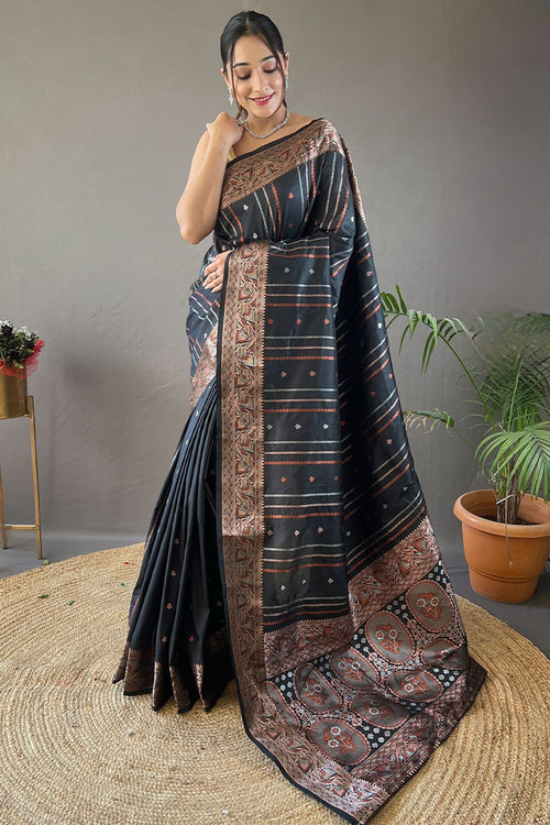 Load image into Gallery viewer, Glowing Black Soft Banarasi Silk Saree With Invaluable Blouse Piece
