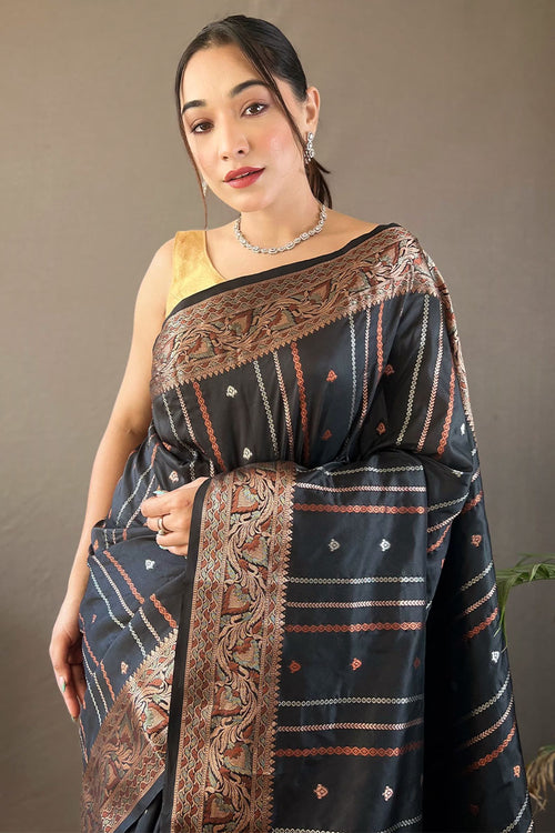 Load image into Gallery viewer, Glowing Black Soft Banarasi Silk Saree With Invaluable Blouse Piece
