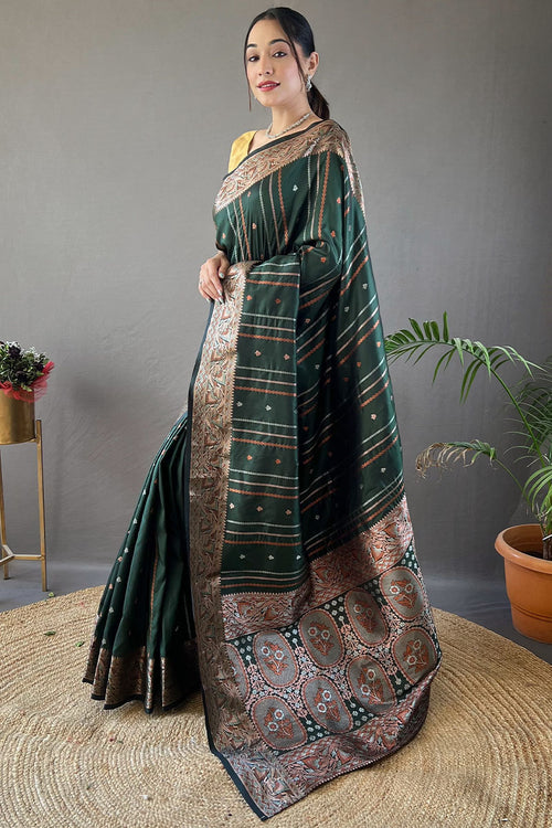 Load image into Gallery viewer, Amiable Dark Green Soft Banarasi Silk Saree With Serendipity Blouse Piece
