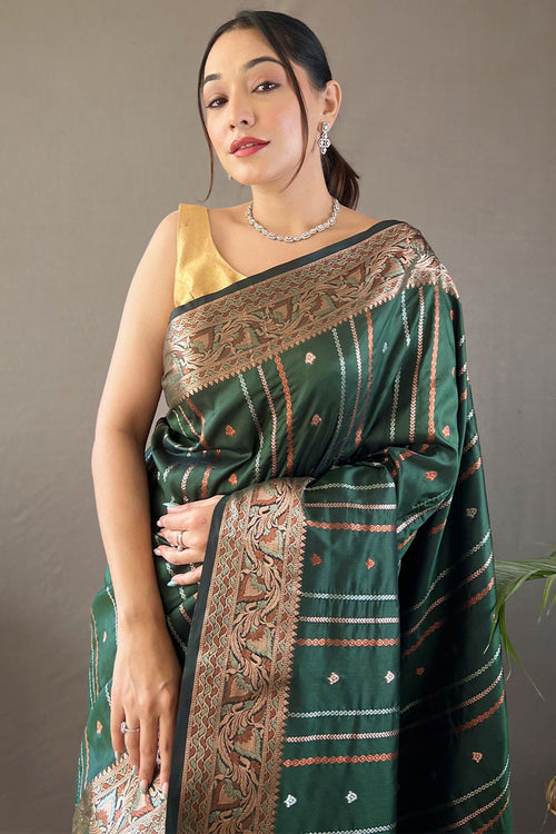 Load image into Gallery viewer, Amiable Dark Green Soft Banarasi Silk Saree With Serendipity Blouse Piece
