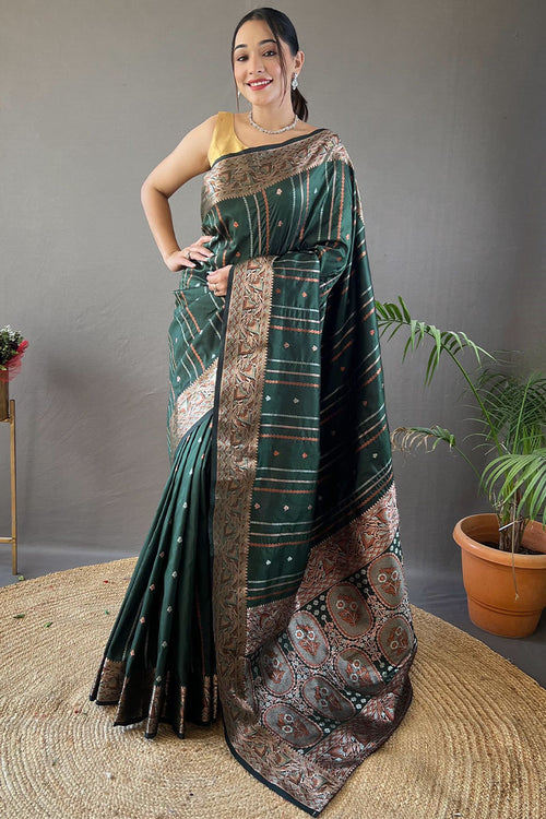 Load image into Gallery viewer, Amiable Dark Green Soft Banarasi Silk Saree With Serendipity Blouse Piece
