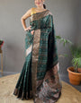 Amiable Dark Green Soft Banarasi Silk Saree With Serendipity Blouse Piece