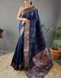 Assemblage Navy Blue Soft Banarasi Silk Saree With Beauteous Blouse Piece