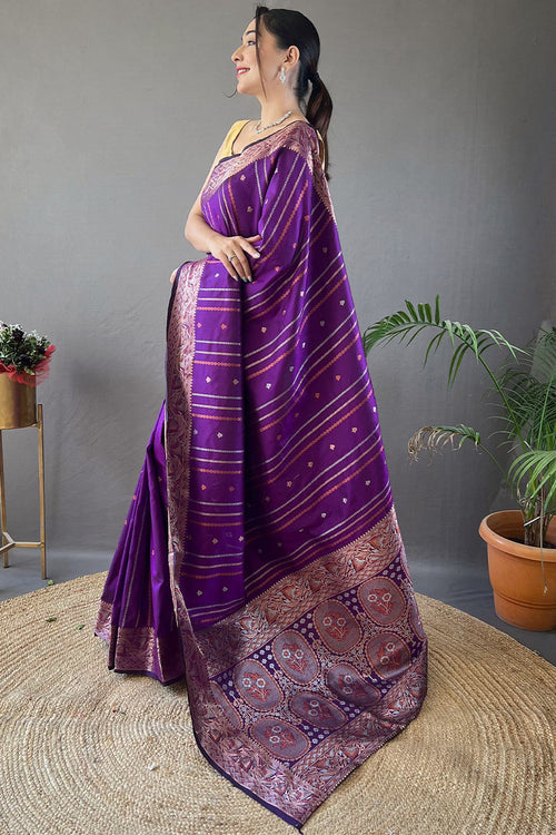 Load image into Gallery viewer, Traditional Purple Soft Banarasi Silk Saree With Preferable Blouse Piece
