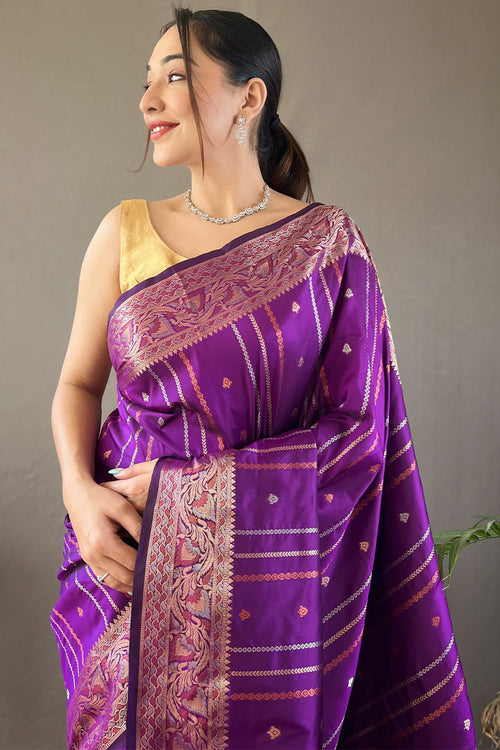 Load image into Gallery viewer, Traditional Purple Soft Banarasi Silk Saree With Preferable Blouse Piece
