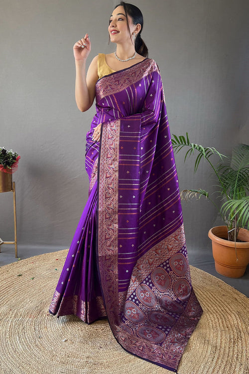 Load image into Gallery viewer, Traditional Purple Soft Banarasi Silk Saree With Preferable Blouse Piece
