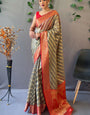 Moiety Grey Organza Silk Saree With Embrocation Blouse Piece