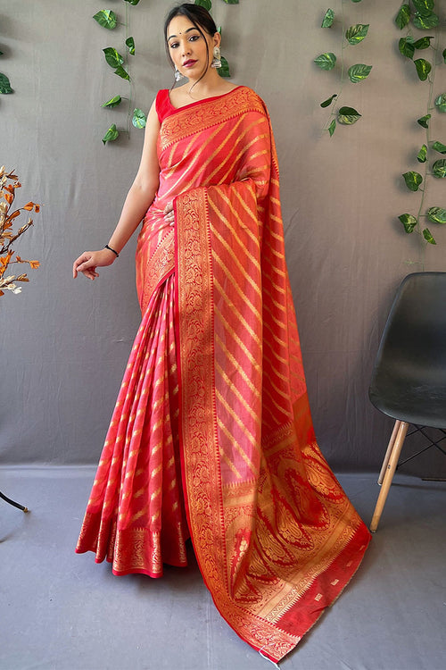 Load image into Gallery viewer, Fancifull Peach Organza Silk Saree With Appealing Blouse Piece
