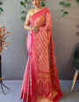 Adorning Pink Organza Silk Saree With Lovely Blouse Piece