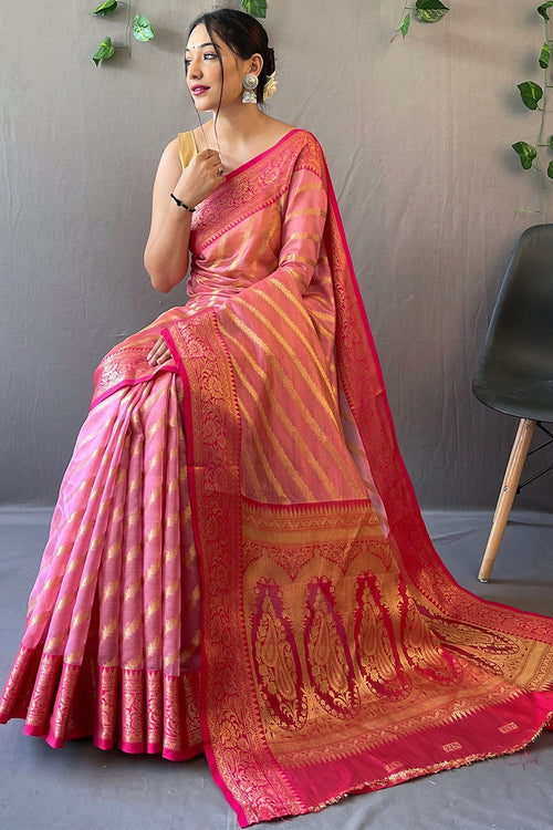 Load image into Gallery viewer, Adorning Pink Organza Silk Saree With Lovely Blouse Piece
