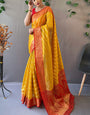 Desirable Yellow Organza Silk Saree With Effervescent Blouse Piece