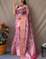 Supernal Pink Kalamkari Printed Saree With Exquisite Blouse Piece