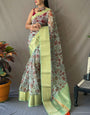 Confounding Sea Green Kalamkari Printed Saree With Snazzy Blouse Piece