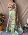 Inspiring Turquoise Kalamkari Printed Saree With Beleaguer Blouse Piece