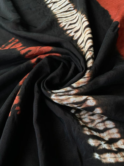 Prominent Black Bandhej Printed Cotton Silk Saree With Improbable Blouse Piece