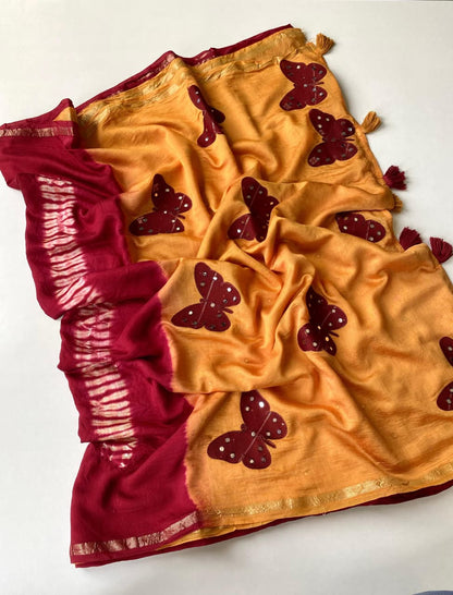 Luxuriant Mustard Bandhej Printed Cotton Silk Saree With Fugacious Blouse Piece