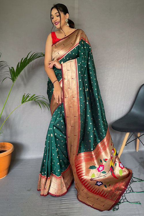 Load image into Gallery viewer, Charming Dark Green Paithani Silk Saree With Alluring Blouse Piece
