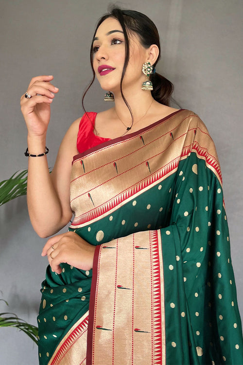 Load image into Gallery viewer, Charming Dark Green Paithani Silk Saree With Alluring Blouse Piece
