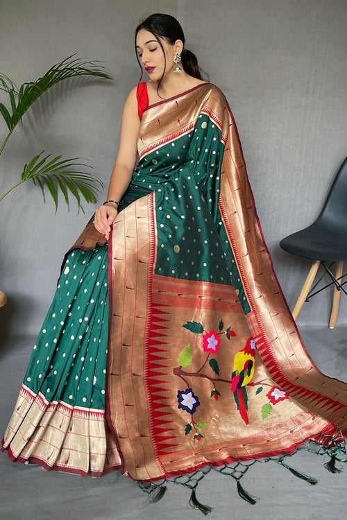 Load image into Gallery viewer, Charming Dark Green Paithani Silk Saree With Alluring Blouse Piece
