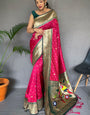 Extraordinary Dark Pink Paithani Silk Saree With Pretty Blouse Piece