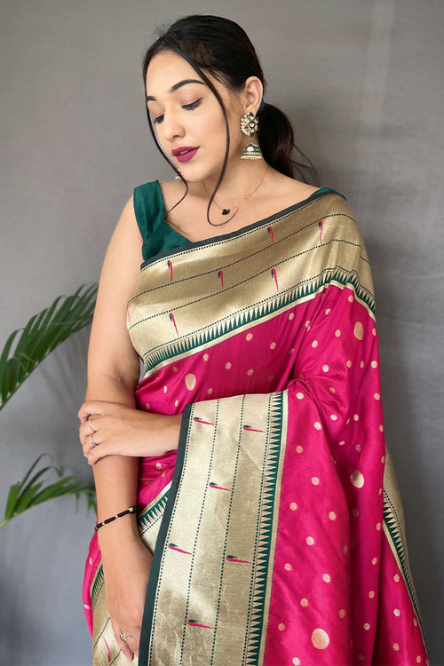 Load image into Gallery viewer, Extraordinary Dark Pink Paithani Silk Saree With Pretty Blouse Piece
