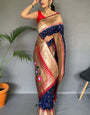 Quintessential Navy Blue Paithani Silk Saree With Woebegone Blouse Piece