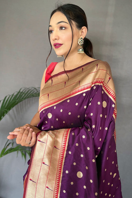 Load image into Gallery viewer, Amiable Purple Paithani Silk Saree With Luxuriant Blouse Piece
