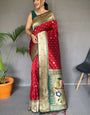 Exuberant Red Paithani Silk Saree With Snazzy Blouse Piece