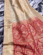 Trendy Beige Soft Banarasi Silk Saree With Elegant Blouse Piece