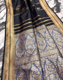 Pretty Black Soft Banarasi Silk Saree With Extraordinary Blouse Piece