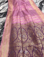 Skinny Pink Soft Banarasi Silk Saree With Outstanding Blouse Piece