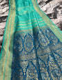 Demanding Turquoise Soft Banarasi Silk Saree With Smart Blouse Piece