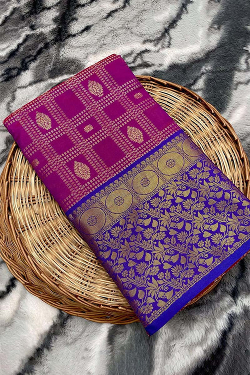 Load image into Gallery viewer, Divine Purple Kanjivaram Silk Saree With Adoring Blouse Piece
