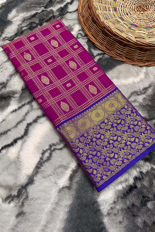 Load image into Gallery viewer, Divine Purple Kanjivaram Silk Saree With Adoring Blouse Piece
