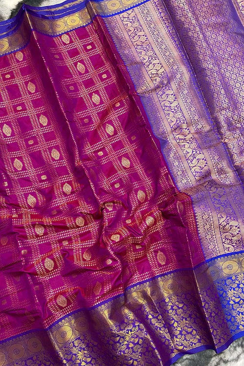 Load image into Gallery viewer, Divine Purple Kanjivaram Silk Saree With Adoring Blouse Piece
