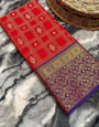 Entrancing Red Kanjivaram Silk Saree With Flameboyant Blouse Piece