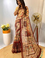 Eloquence Beige Kalamkari Printed Saree With Palimpsest Blouse Piece