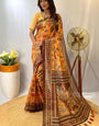 Magnetic Mustard Kalamkari Printed Saree With Snappy Blouse Piece