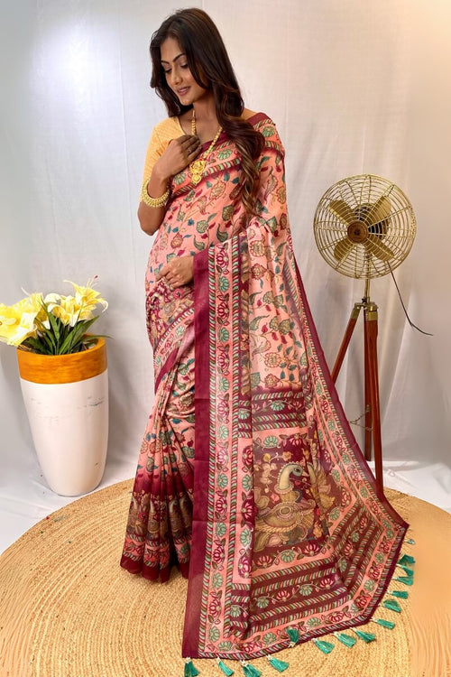 Load image into Gallery viewer, Exquisite Pink Kalamkari Printed Saree With Resonant Blouse Piece
