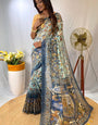 Glamorous Sky Kalamkari Printed Saree With Dulcet Blouse Piece