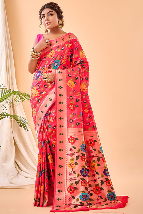 Load image into Gallery viewer, Ailurophile Dark Pink Paithani Silk Saree With Admirable Blouse Piece
