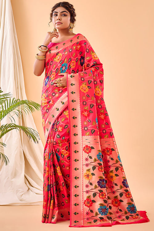 Load image into Gallery viewer, Ailurophile Dark Pink Paithani Silk Saree With Admirable Blouse Piece
