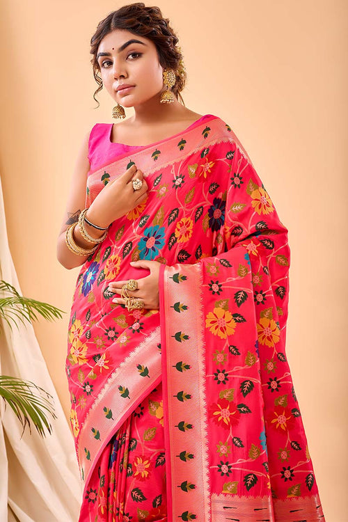 Load image into Gallery viewer, Ailurophile Dark Pink Paithani Silk Saree With Admirable Blouse Piece
