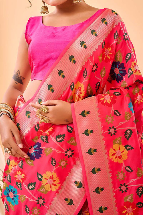 Load image into Gallery viewer, Ailurophile Dark Pink Paithani Silk Saree With Admirable Blouse Piece
