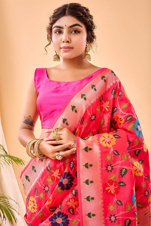 Load image into Gallery viewer, Ailurophile Dark Pink Paithani Silk Saree With Admirable Blouse Piece
