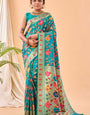 Desirable Firozi Paithani Silk Saree With Prominent Blouse Piece